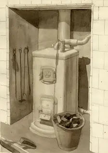 Coal stove, 1951. Creator: Shirley Markham