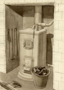 Coal stove, 1951. Creator: Shirley Markham