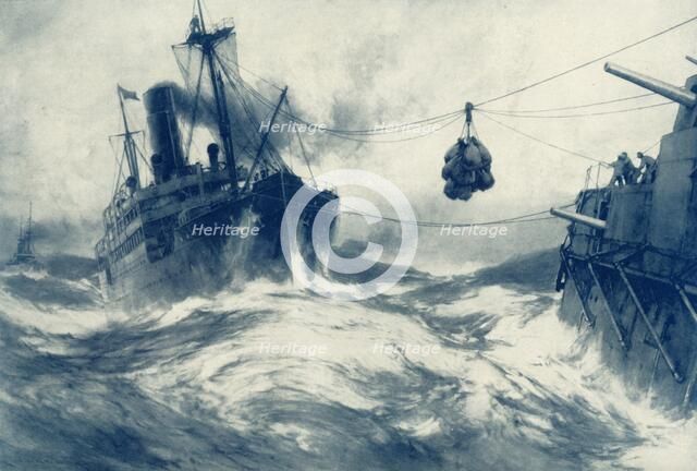 'Coaling the Fleet During a Gale', 1917. Creator: Unknown.