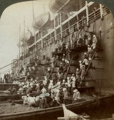 Coaling the Pacific mail SS Siberia at the fortified naval station of Nagasaki, Japan, 1904. Artist: Underwood & Underwood
