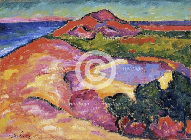 'Coast scene with red hill', 1911. Artist: Alexei Jawlensky