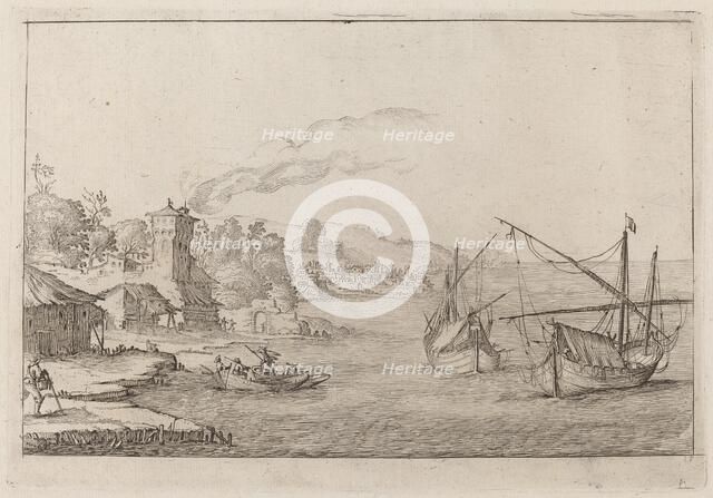 Coastal Landscape with Anchored Vessels, 1638. Creator: Ercole Bazicaluva.