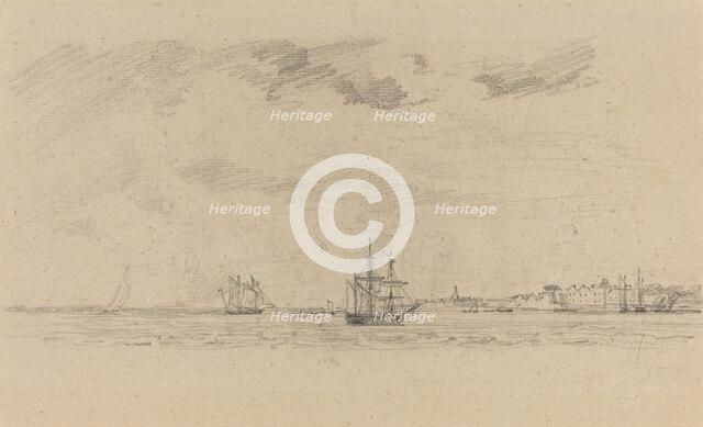 Coastal Landscape with Shipping, c. 1858. Creator: Eugene Louis Boudin.