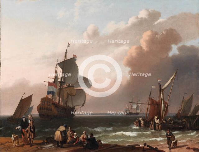 Coastal Scene with a Man-of-War and other Vessels, 1692. Creator: Ludolf Backhuysen I.