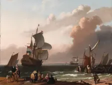 Coastal Scene with a Man-of-War and other Vessels, 1692. Creator: Ludolf Backhuysen I