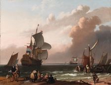 Coastal Scene with a Man-of-War and other Vessels, 1692. Creator: Ludolf Backhuysen I