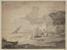 Coastal Scene with Figures and Shipping, 18th century. Creator: Thomas Gainsborough