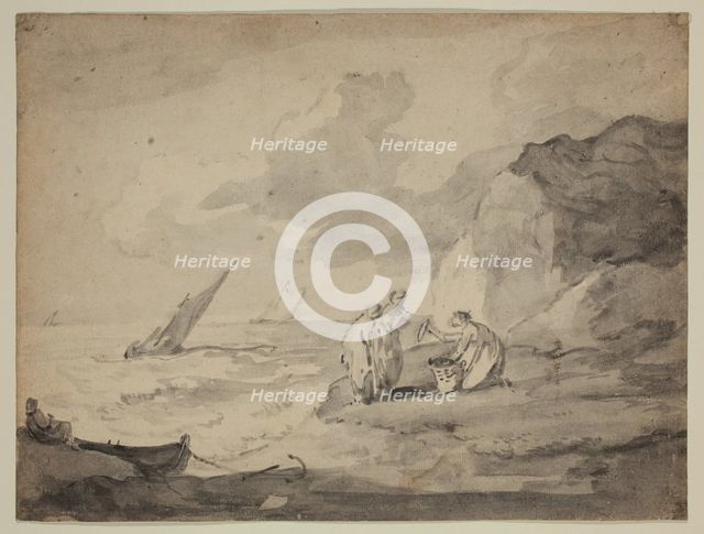 Coastal Scene with Figures and Shipping, 18th century. Creator: Thomas Gainsborough.