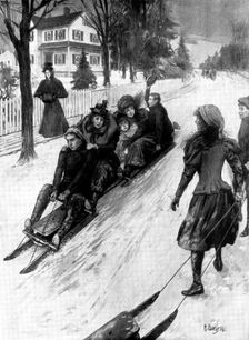 Coasting in New England on double runners, 1898. Creator: Unknown