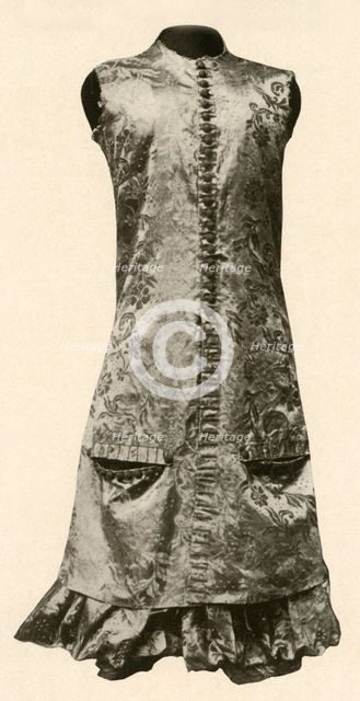 'Coat and full breeches of dark red flowered silk', 1681, (1937). Creator: Unknown.