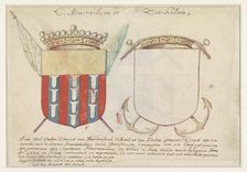 Coat of arms of Diderick van Waerdenborch and an empty coat of arms, 1656-1699. Creator: Anon