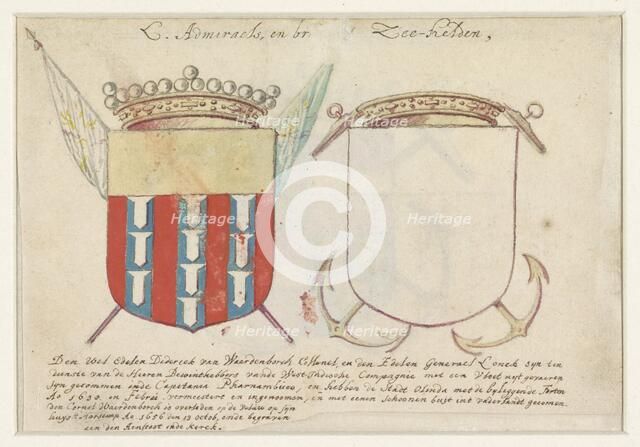Coat of arms of Diderick van Waerdenborch and an empty coat of arms, 1656-1699. Creator: Anon.