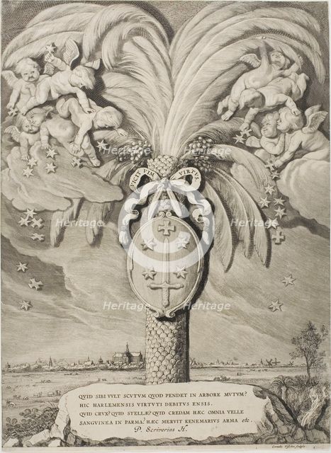 Coat of Arms of Haarlem, end page to Counts and Countesses of Holland, Zeeland..., 1650. Creator: Cornelis de Visscher.