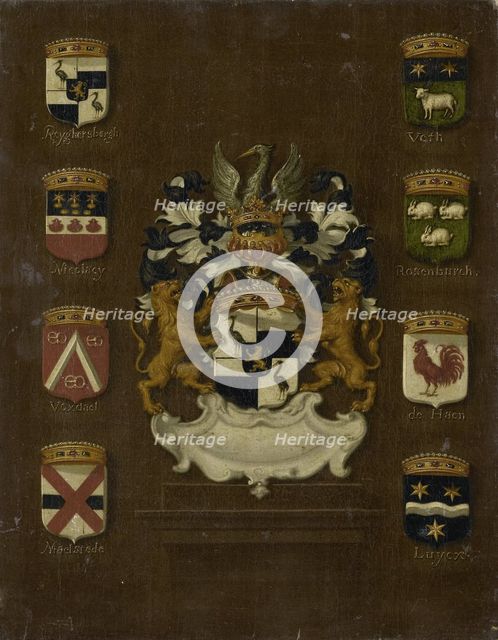 Coat of Arms of Jan van Reyersbergh with its eight quarterings, 1650-1699. Creator: Anon.