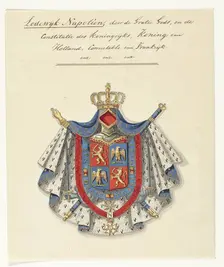 Coat of arms of Lodewijk Napoleon Bonaparte, King of Holland, 1807. Creator: Anon
