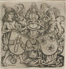 Coat of Arms of Rohrbach and Eilge von Holzhausen, after 1470. Creator: Monogrammist b