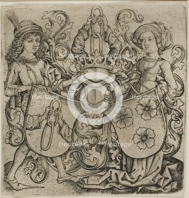 Coat of Arms of Rohrbach and Eilge von Holzhausen, after 1470. Creator: Monogrammist b.