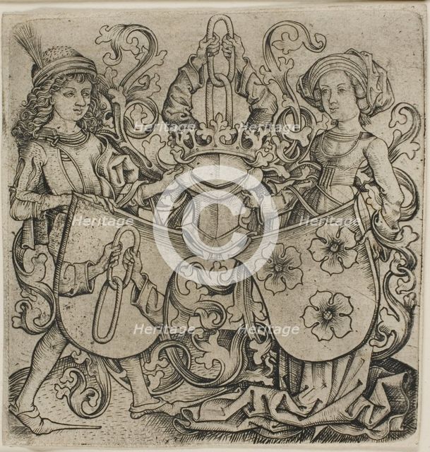 Coat of Arms of Rohrbach and Eilge von Holzhausen, after 1470. Creator: Monogrammist b.