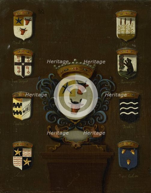 Coat of Arms of Sara van Os, Wife of Jan van Reyersbergh with its eight quarterings, 1650-1699. Creator: Anon.