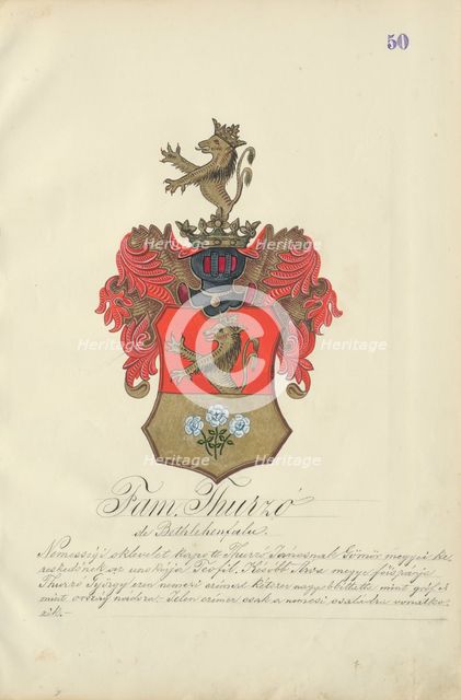 Coat of arms of the Thurz family, 1904-1910. Creator: Adolf Medzihradsky.