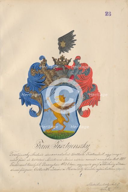 Coat of arms of the Trstenska family, 1904. Creator: Adolf Medzihradsky.