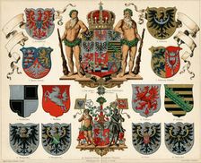 Coat of arms of the Kingdom of Prussia and provinces (Meyers Großes Konversations-Lexikon), 1883. Creator: Anonymous