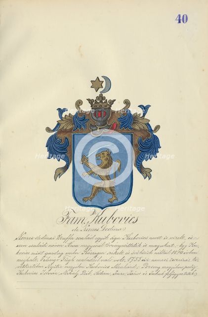 Coat of arms of the Kubovicova family, 1904-1910. Creator: Adolf Medzihradsky.