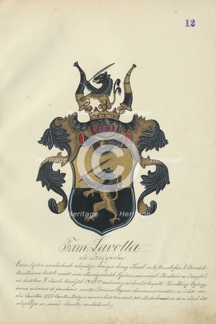 Coat of arms of the Lavott family, 1904-1910. Creator: Adolf Medzihradsky.
