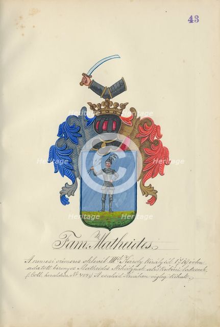 Coat of arms of the Matheides family, 1904. Creator: Adolf Medzihradsky.