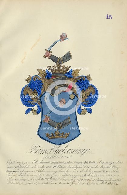Coat of arms of the Okolicsanyi family, 1904-1910. Creator: Adolf Medzihradsky.