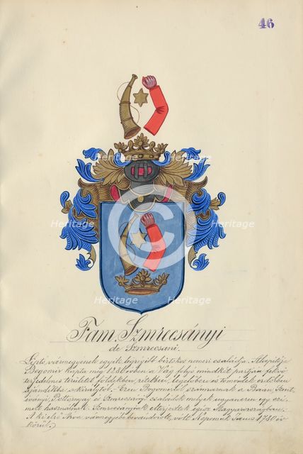 Coat of arms of the Smrecanyi family, 1904-1910. Creator: Adolf Medzihradsky.