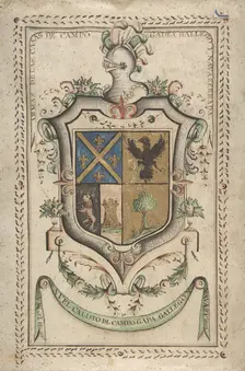 Coat of Arms Surmounted by a Plumed Helmet, 18th century. Creator: Anon