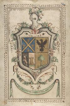 Coat of Arms Surmounted by a Plumed Helmet, 18th century. Creator: Anon