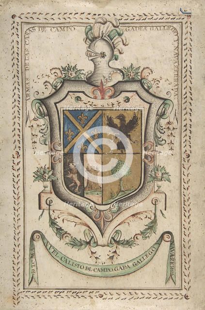 Coat of Arms Surmounted by a Plumed Helmet, 18th century. Creator: Anon.
