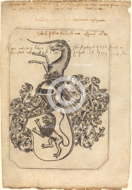 Coat of Arms with a Lion and Unicorn, c. 1480/1490. Creator: Master hw.