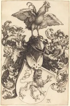 Coat of Arms with a Lion and a Cock, 1502/1503. Creator: Albrecht Durer