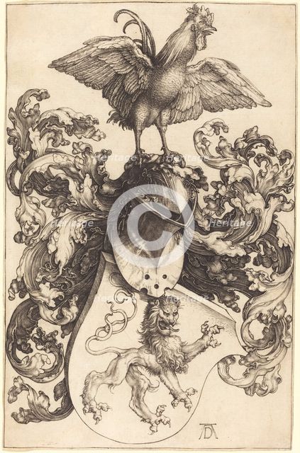 Coat of Arms with a Lion and a Cock, 1502/1503. Creator: Albrecht Durer.