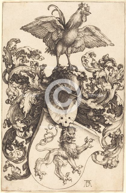 Coat of Arms with a Lion and a Cock, 1502/1503. Creator: Albrecht Durer.