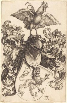 Coat of Arms with a Lion and a Cock, 1502/1503. Creator: Albrecht Durer