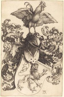 Coat of Arms with a Lion and a Cock, 1502/1503. Creator: Albrecht Durer