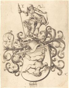 Coat of Arms with Tumbling Boy, c. 1480/1490. Creator: Israhel van Meckenem