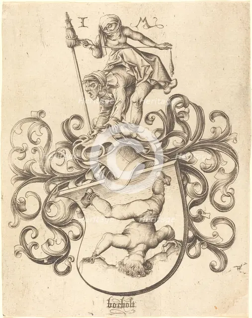 Coat of Arms with Tumbling Boy, c. 1480/1490. Creator: Israhel van Meckenem.