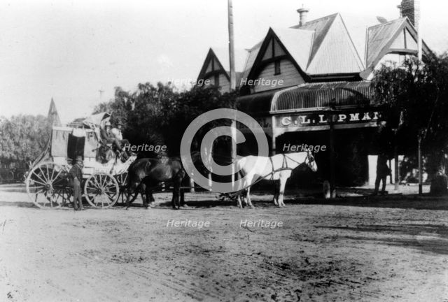 Cobb &  Co. coach at the Club (Boutique) Hotel, Cunnamulla, Queensland, c1915. Creator: Unknown.