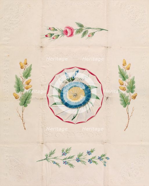 Cobweb Valentine with Morning Glory, 1840. Creator: Anon.