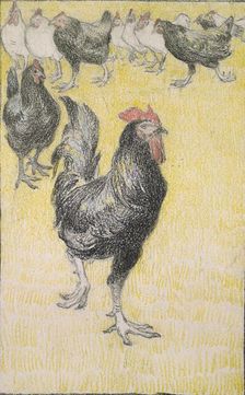 Cockerel, followed by black and white Hens, 1899. Artist: Theophile Alexandre Steinlen