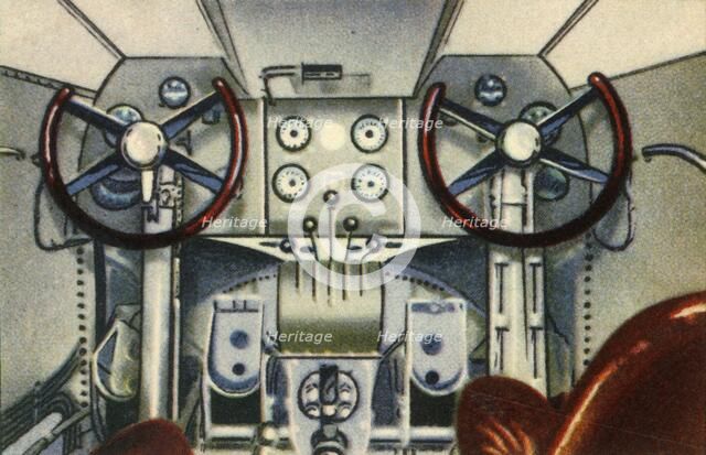 Cockpit on board the Dornier flying boat, 1920s, (1932).  Creator: Unknown.
