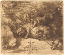 Cochons au Soleil (Pigs in the Sun), c. 1878. Creator: Felix Hilaire Buhot