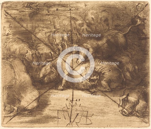Cochons au Soleil (Pigs in the Sun), c. 1878. Creator: Felix Hilaire Buhot.