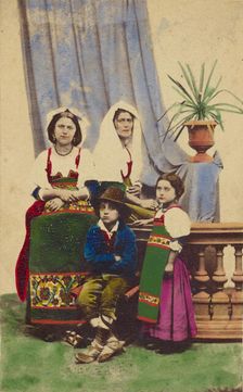 Cociare two unidentified women seated next to a boy seated and a girl standing, all..., 1863-1864. Creator: Antonio Mariannecci