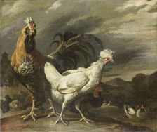 Cock, a Hen and other Poultry, 1670-1690. Creator: Pieter Jansz van Ruyven